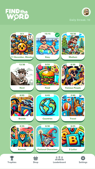 Find the Word screenshot showing themed word puzzle categories