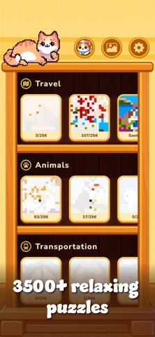 Pixel Tiles screenshot showing pixel art puzzle collections